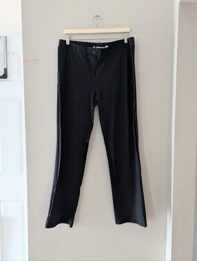 Betabrand Dress Pant Yoga Pants Black White Pinstripe Size XL Straight Leg